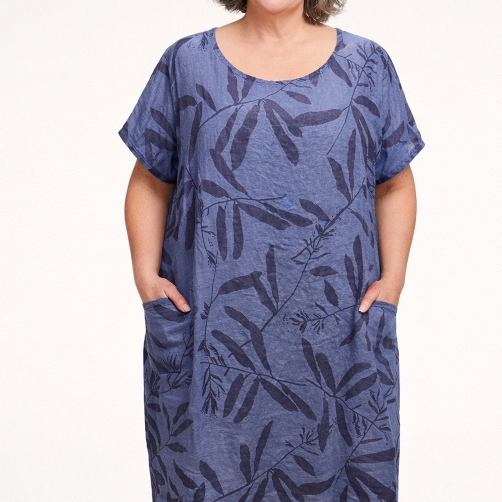Lungo L'Arno Linen Shift Dress‎ Plus Size 2X Short-Sleeve Tunic Pockets Italy